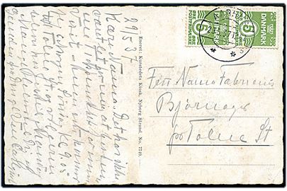 5 øre Bølgelinie i lodret parstykke med tydelig automatafskæring på brevkort fra Aarhus d. 29.5.1937 til Tolne.