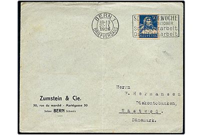 30 c. Tell med tydelig afskæring i top- og bund på brev fra firma Zumstein & Cie i Bern d. 27.9.1926 til Næstved. Antagelig fra privat frimærke-påsætningsmaskine som benyttede frimærkeruller.