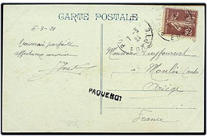 20 c. på brevkort (S/S Bagé) annulleret Port Said Egypte d. 7.3.1921 og sidestemplet Paquebot til Frankrig.