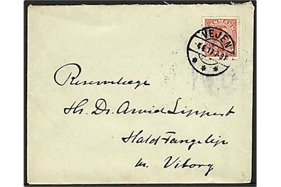 10 øre Chr. X single på brev fra Vejen d. 4.6.1917 til reservelæge i Fangelejren i Hald pr. Viborg.