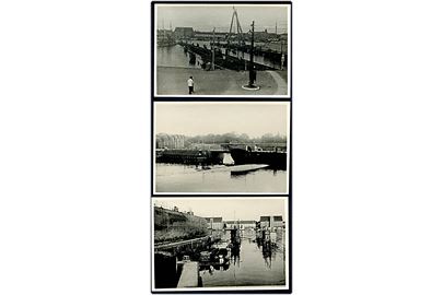 Flådens sænkning d. 29. august 1943. Tre små fotografier af ødelagte orlogsskibe. 