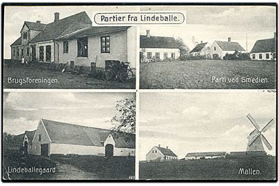 Lindeballe, Partier fra med Brugsforening, Smedje, Lindballegaard og Mølle. H. Schmidt u/no.