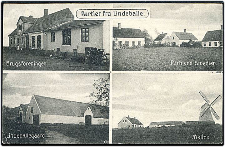 Lindeballe, Partier fra med Brugsforening, Smedje, Lindballegaard og Mølle. H. Schmidt u/no.