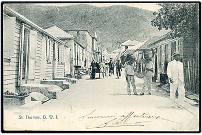 D.V.I., St. Thomas, gadeparti. Lightbourn no. 6. Anvendt fra Las Palmas, Gran Canaria 1906 til Frankrig.