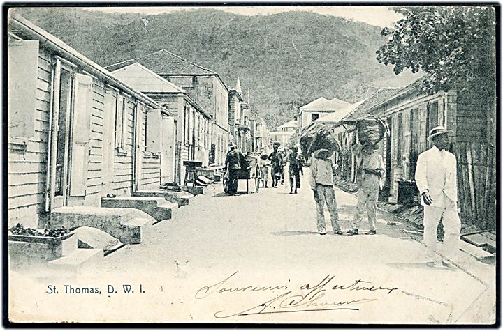 D.V.I., St. Thomas, gadeparti. Lightbourn no. 6. Anvendt fra Las Palmas, Gran Canaria 1906 til Frankrig.