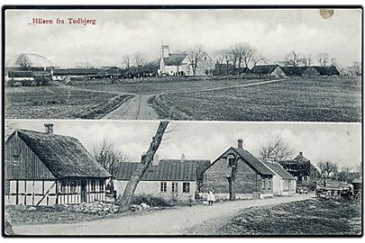 Todbjerg, Hilsen fra med gadeparti og kirke. J.J.N. no. 1945.