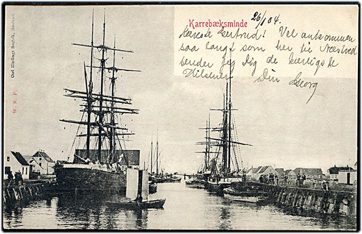 Karrebæksminde, havn med sejlskibe. Warburg u/no.