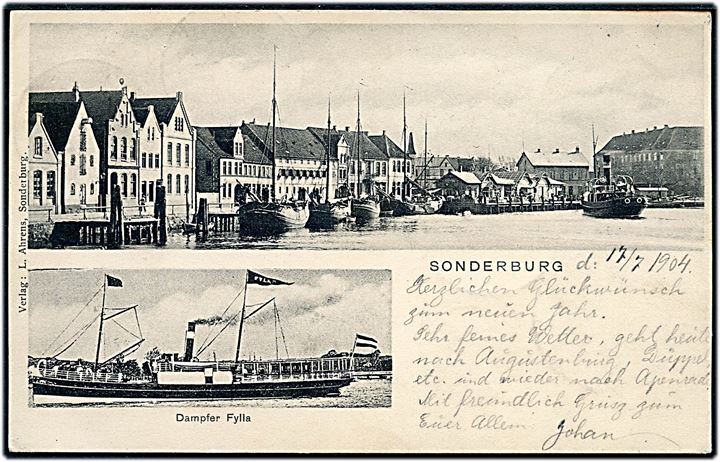 Sønderborg, havneparti og dampskibet Fylla. L. Ahrens u/no.