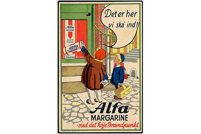 Valdemar Larsen: Alfa Margarine. Reklamekort u/no.