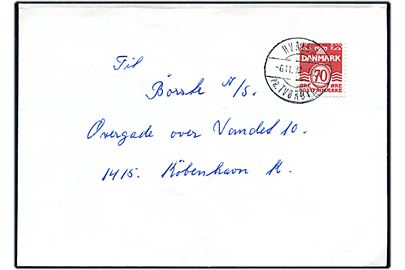 70 øre Bølgelinie på brev annulleret med pr.-stempel Hvalba pr. Tvøroyri d. 6.11.1972 til København.