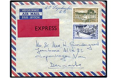 40 m. og 50 m. på ekspres luftpostbrev fra Limassol d. 20.9.1963 til København, Danmark. 
