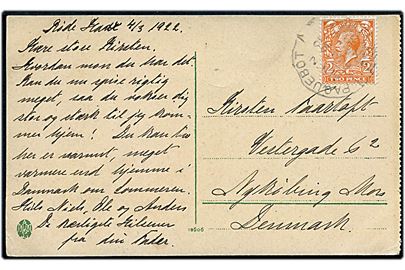 2d George V på brevkort (Port Said) annulleret med skibsstempel Paquebot Aden d. 6.3.1922 til Nykøbing Mors, Danmark.