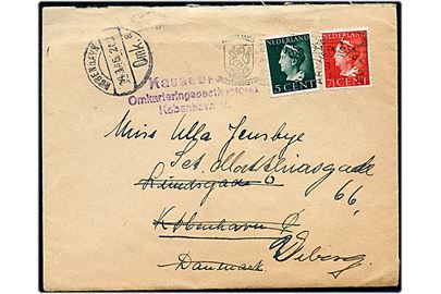 5 c. og 7½ c. på brev fra Arnhem d. 9.3.1946 til København, Danmark - eftersendt til Viborg med stempel Kassebrev Omkarteringspostkontoret København V..