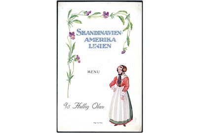 Skandinavisk Amerika Linie. Illustreret menukort fra S/S Hellig Olav d. 6.2.1926.