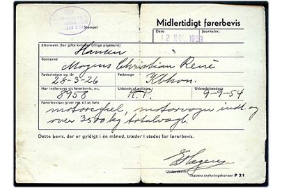 Midlertidigt førerbevis udstedt i København 1959.