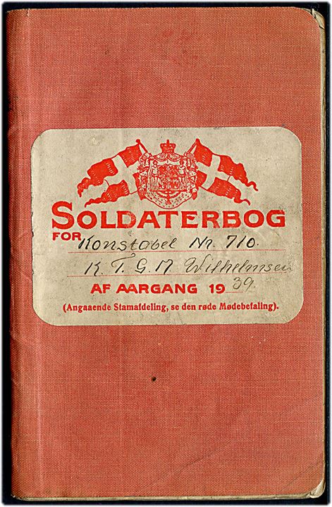 Soldaterbog for konstabel Nr. 710 Wilhelmsen af Aargang 1939. Indsyet Hundetegn.