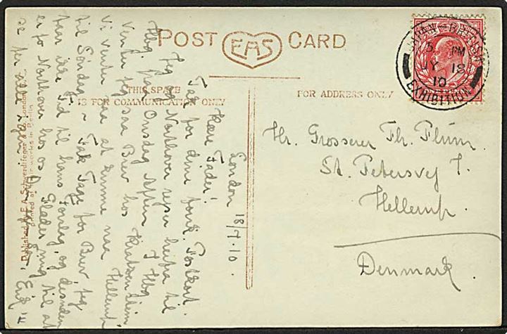 1d Edward VII på brevkort annulleret med særstempel Japan - British Exhibition d. 18.7.1910 til Hellerup, Danmark.