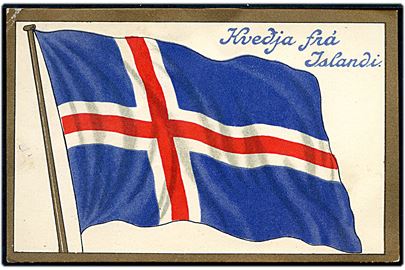 Hilsen fra Island med flag. Stenders u/no.
