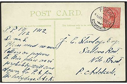 1d Victoria på brevkort fra Port Pirie d. 20.12.1912 til Adelaide, South Australia.