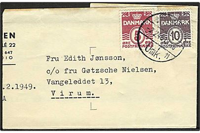 5 øre og 10 øre Bølgelinie på foldebrev fra Statsradiofonien sendt lokalt i København d. 2.2.1949 til Virum.