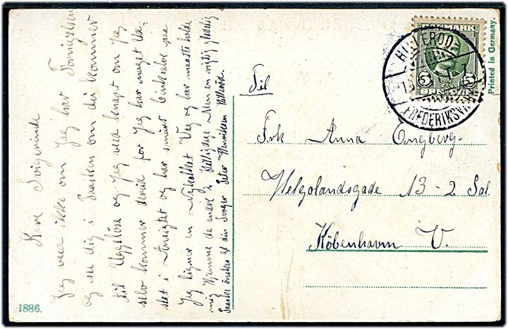 5 øre Fr. VIII på brevkort annulleret med bureaustempel Hillerød - Frederiksværk T.7 d. 15.4.1911 til København.