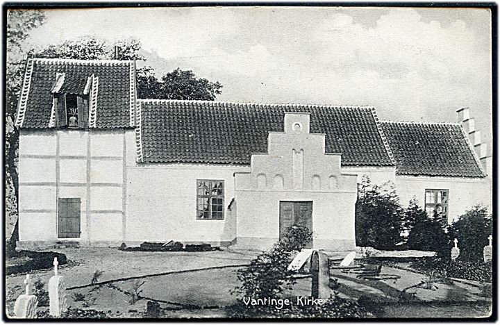 5 øre Fr. VIII på brevkort (Vantinge kirke) annulleret med bureaustempel Nyborg - Faaborg T.39 d. 3.2.1909 til Glumsø.