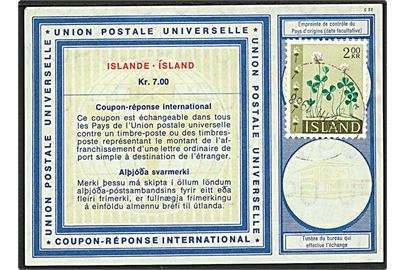 7 kr. International svarkupon opfrankeret med 2 kr. stemplet d. 22.3.1968.