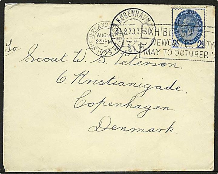 2½d UPU Congress single på brev fra Sunderland d. 28.8.1929 til København, Danmark.