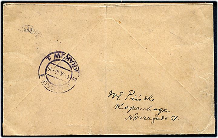 20 øre Chr. X single på anbefalet tryksag fra Kjøbenhavn d. 28.9.1916 til Krakau, Østrig. Østrigsk censur: K.u.K. Militärzensur Krakau 1. 