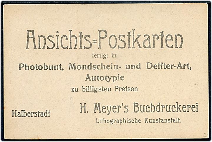 Norderney, Gruss aus med havn og dampskib, samt Bremer Logierhäuser. Reklamekort for H. Meyer's Buchdruckerei, Halberstadt. 