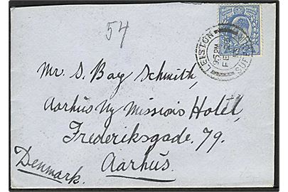 2½d Edward VII på brev fra Leiston d. 23.2.1913 til Aarhus, Danmark.