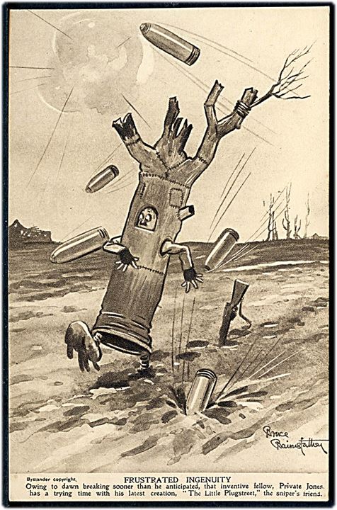 Bruce Bairnsfather: Fragments of France serie 6. Frustrated Ingenuity, Bystanders. Britisk propaganda postkort fra 1. verdenskrig.