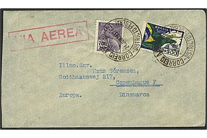 4.200 Reis frankeret luftpostbrev stemplet d. 24.6.1937 til København, Danmark.