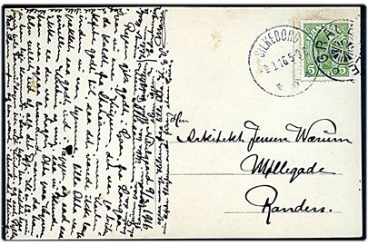 5 øre Chr. X på brevkort annulleret med stjernestempel GRAUBALLE og sidestemplet Silkeborg d. 9.3.1916 til Randers.