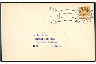 6 øre Bølgelinie på tryksagskort annulleret med båndmaskinstempel Køge d. 20.2.1935 til Rødvig.