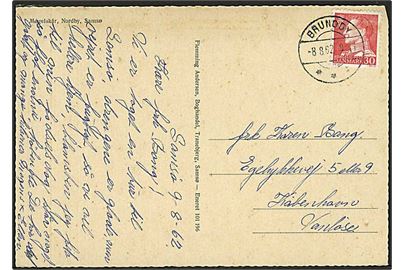 30 øre Fr. IX på brevkort annulleret med brotype IIc stempel Brundby d. 8.8.1962 til Vanløse.