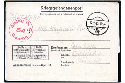 Ufrankeret fortrykt krigsfange-foldebrev fra fransk krigsfange i Stalag IXC (= Bad Sulza) med stumt stempel d. 12.2.1945 til København, Danmark. Rød lejrcensur.