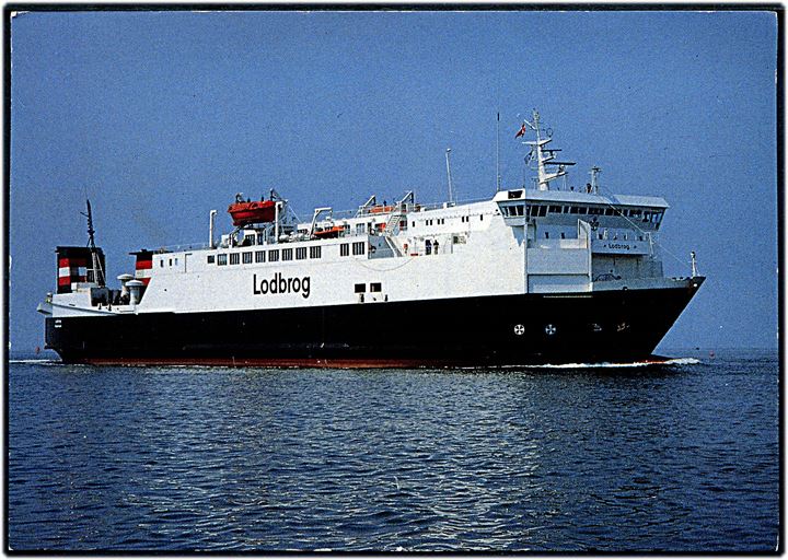 3,75 kr. Margrethe på brevkort (M/F Lodbrog) annulleret med håndrulle skibsstempel M/F Lodbrog/Rødby - Fehmern Paquebot d. 1.8.1992 til Esbjerg.