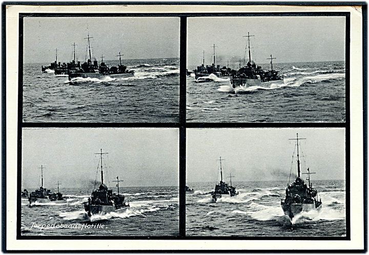 Torpedobaadsflotille, kort med 4 prospekter af bl.a. T4, T5 og T6. V. Thaning & Appel serie T no. 138. 