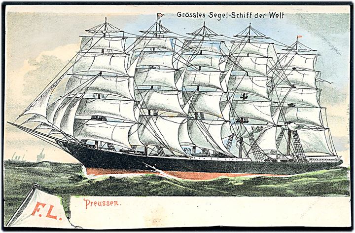 Preussen, 5-mastet fuldrigger fra rederiet F. Laeisz. Verdens største sejlskib.