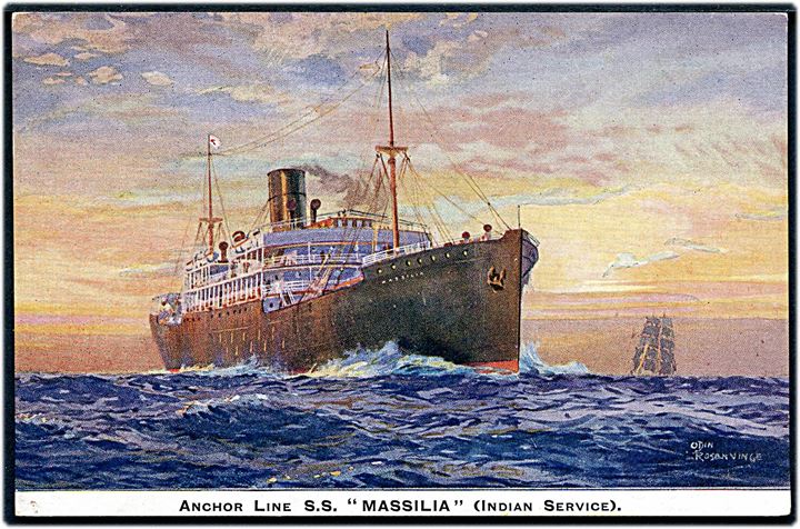Massilia, S/S, Anchor Line S.S. Tegnet af Odin Rosenvinge.