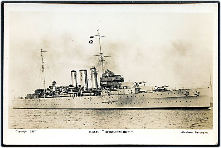 Dorsetshire, HMS, britisk krydser sænket af japanske fly i det Indiske Ocean d. 5.4.1942.