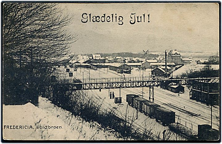 Fredericia, jernbaneterræn og voldbroen i sne. J.A.F. no. 870.