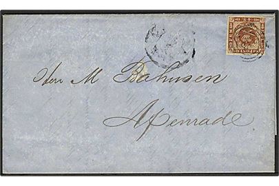 4 sk. 1858 udg. på brev dateret Manchester d. 10.4.1863, annulleret med nr.stempel 113 med svagt sidestempel fra Altona til Apenrade.