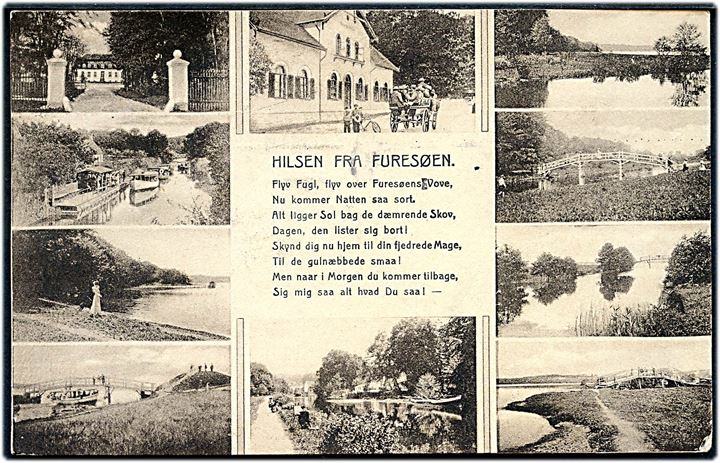Furesøen, Hilsen fra med prospekter og digt. C. G. Petersen u/no.