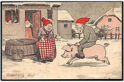 Nisse rider på gris, tegnet af Fritz Kraul. Stenders u/no.