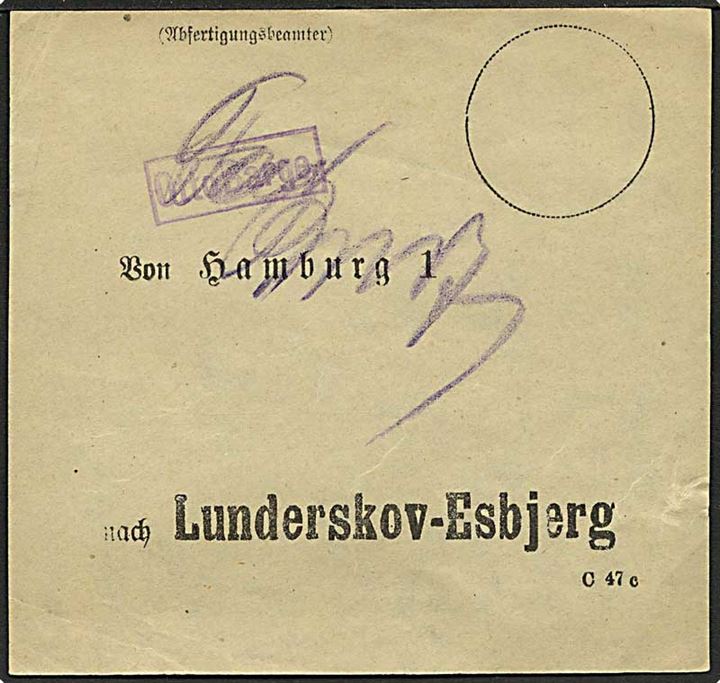 Tysk brevbundt vignet C47c fra Hamburg 1 til dansk bureau: Lunderskov - Esbjerg.