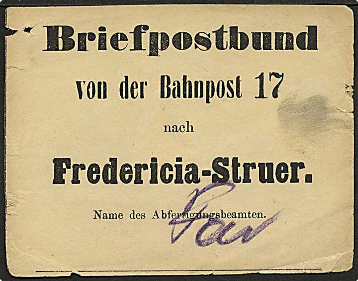 Tysk brevbundt vignet fra Bahnpost 17 til dansk bureau Fredericia - Struer