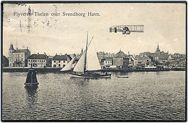 Svendborg, havnen med flyveren Thelen. J. Brorson no. 32.