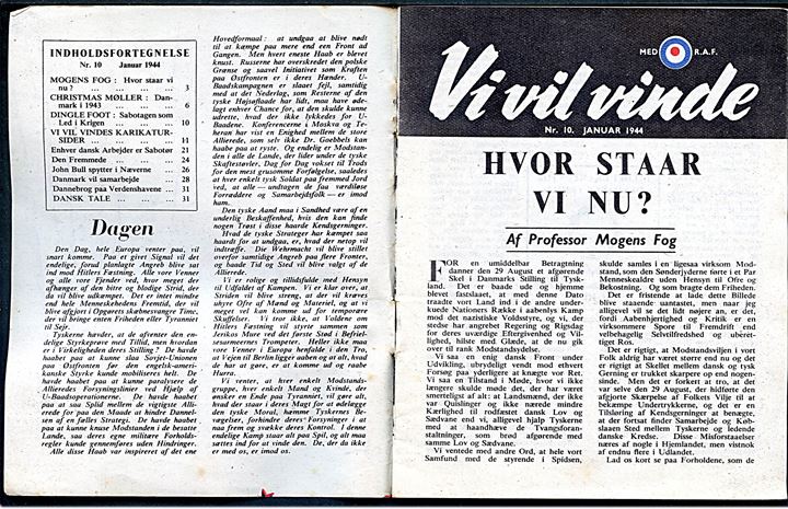 Nedkastet Flyveblad. Vore Danske Skove - Vi vil vinde no. 10 jan. 1944 (Formular D1). 32 sider illegalt hæfte nedkastet af Royal Air Force.